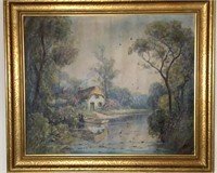 Oil on Canvas Cottage on the Water
