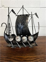 Vintage metal viking ship 10” x 10.5”