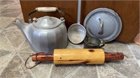 Metal Kettle, Ladle, Cup, Lid, Rolling Pin
