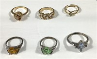 Lot of 6 Vintage Rings Some Sterling
