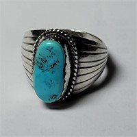 STERLING & TURQUOISE RING SZ 10
