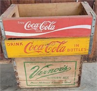 Vintage Coca Cola & Vernors Soda Pop Wood Crates