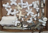 Antique Brass Faucets, Porcelain Knobs, Soap Dish