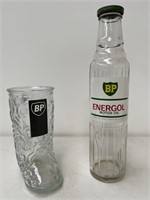 2 x BP Inc ENERGOL Motor Oil Bottle & Boot Glass