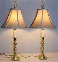 Pair Baldwin brass candlestick lamps USA forged