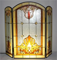 fancy heavy stained glass fireplace screen