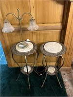 (2) Marble Top Tables & Lamp