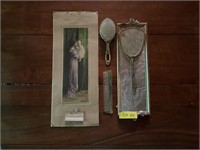 Vintage Items- mirror, comb, brush, tray, circa