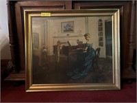 Large Framed Picture of Lady at Piano