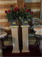 2 Columns & 2 Faux Floral Arrangements