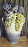 Handled vase with grapes & monkeypods approx 14