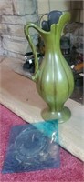 Hager handled vase and a blue plate approx 18