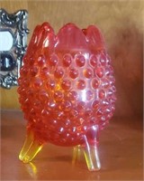 Amberina hobnail egg vase approx 5 inches tall