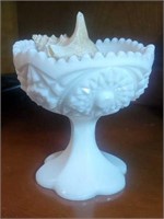 White cut glass compote approx 5 inches tall