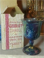 Carnival glass goblet in original box