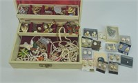Jewelry Box 
Assorted Earrings, Pins, Costume