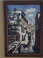 Oil on canvas Italian River Scene