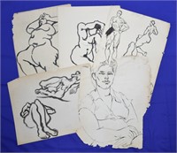 Joseph Delaney Original Ink on Paper Nude Studies