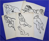 Joseph Delaney Original Ink on Paper Nude Studies