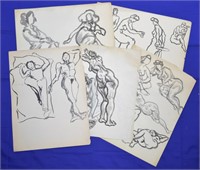 Joseph Delaney Original Ink on Paper Nude Studies