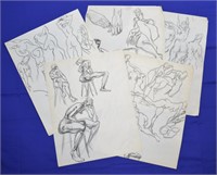 Joseph Delaney Original Ink/Charcoal Nude Studies