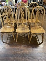 6 OAK CHAIRS - ONE CAPTAIN/5 REGULAR (AS IS)