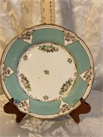 VINTAGE PLATE - GREEN AND GOLD RIMMED - FLORAL