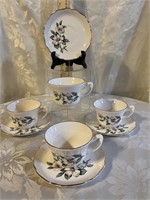 SET OF PANSY CUP AND SAUCERS (4)