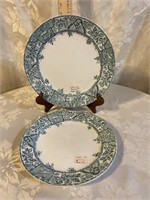 2 ANTIQUE ENGLISH BLUE/WHITE PLATES C. 1884 AS IS