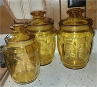 Vintage Yellow Amber Glass Canister Set