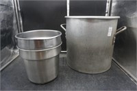Large Stock Pot & Two Steel Serve Bowls