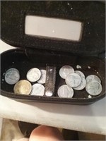 Container with group of Jefferson nickels and a