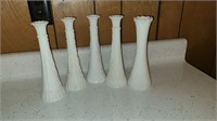 Set 5 White Milkglass Vases
