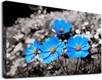 16"x24" Framed Canvas Wall Art-BLUE FLOWERS