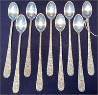 9 STIEFF STERLING ICE TEA SPOONS - 12.11 OZT