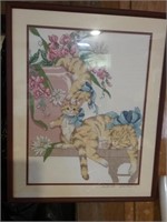 Frames cats needlework signed by artist