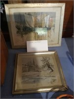 Pair of framed silk art
