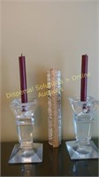Heavy Glass Pillar Candle Stick Holders w
