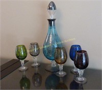 Silver Overlay Decanter & Glasses