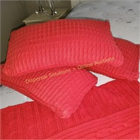 Red Knit Throw & 3 Pillows