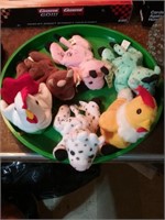 Round green serving tray of Beanie Babies