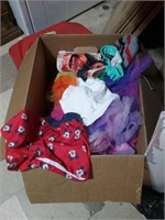 Box of kids clothes and costumes and Mickey shorts