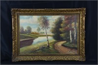 Oil on Canvas Landscape Painting Signed E. Loretti