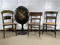 Hand Painted Tilt Top Table & 3 Side Chairs