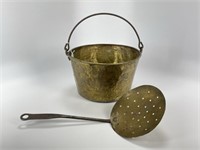 Early Brass Bale Handled Bucket & Skimmer