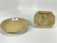 Yelloware Pie Plate & Grape Pattern Food Mold