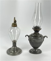 2 Early Pewter Fluid Lamps