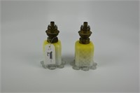 Pair of Early Yellow Quilted Glass Fluid Lamps