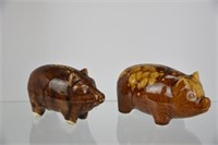 2 Early Pottery Piggy Banks