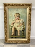 Oil on Canvas Painting of Child Unsigned
